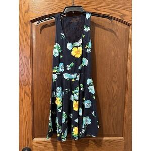Y2K Aeropostale Navy Blue Floral Lace Back Skater Dress Women's Size S